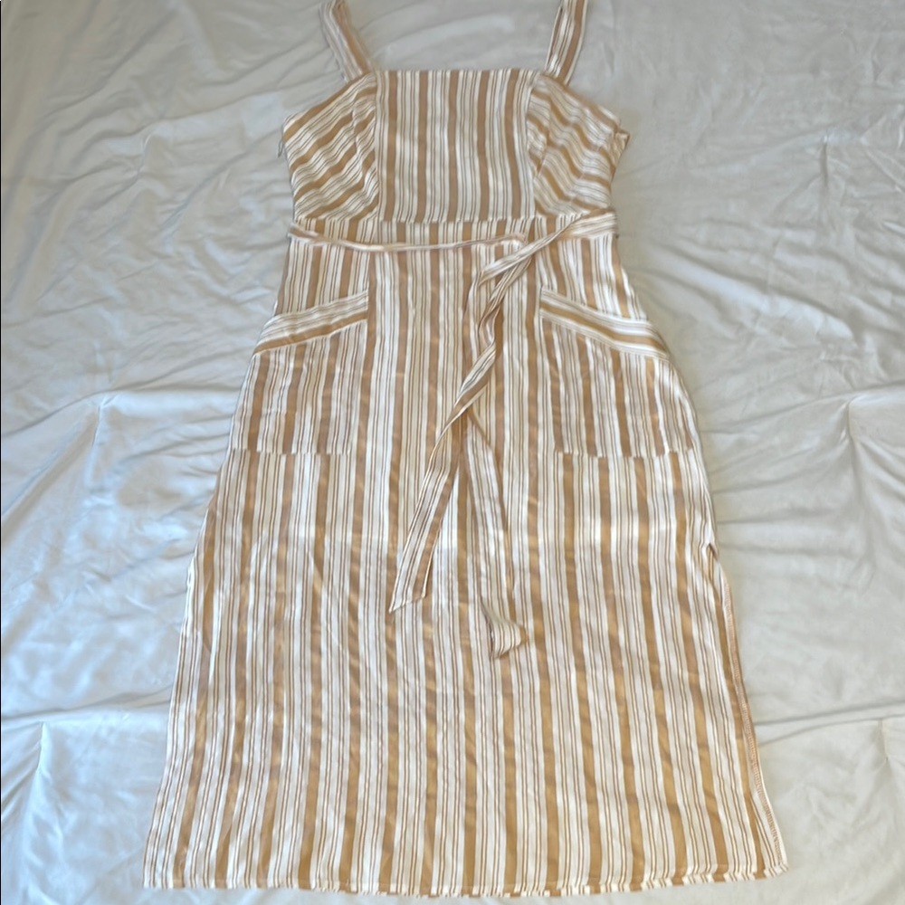 Striped yellow and White Sleeveless Dress